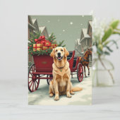 Vintage Golden Retriever Christmas Carriage Illust Feestdagenkaart (Staand voorkant)