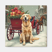 Vintage Golden Retriever Christmas Carriage Illust Magneet (Voorkant)