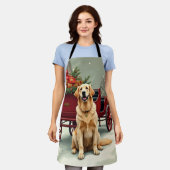 Vintage Golden Retriever Christmas Carriage Illust Schort (Gedragen)