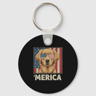 Vintage Golden Retriever 'Merica Vlag Sleutelhanger