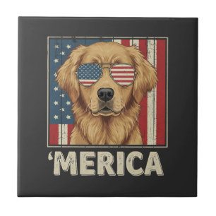 Vintage Golden Retriever 'Merica Vlag Tegeltje