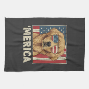 Vintage Golden Retriever 'Merica Vlag Theedoek