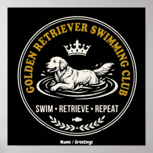 Vintage Golden Retriever Zwemclub Retro Hond Poster