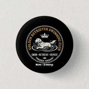Vintage Golden Retriever Zwemclub Retro Hond Ronde Button 3,2 Cm