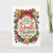 Vintage Goldendoodle Kerst Groetkaart 