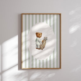 Vintage Golf Caddy Teddy Bear Wall Art Poster