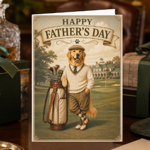 Vintage Golf Golden Retriever Fijne Vaderdag Kaart