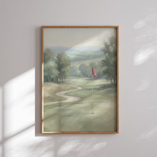 Vintage Golf Groen met Vlag Muurkunst Poster