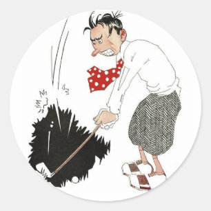 Vintage golf sportshumor, grappige dwaze golfer ronde sticker