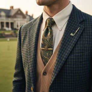Vintage Golfclub Groen en Goud Sport Stropdas