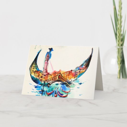 Vintage Gondola Venice City Travel Love Waterverf Kaart (Voorkant)