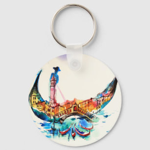 Vintage Gondola Venice City Travel Love Waterverf Sleutelhanger
