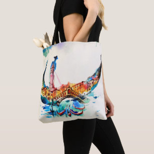 Vintage Gondola Venice City Travel Love Waterverf Tote Bag