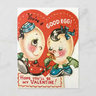 Vintage Good Egg Cute 1950s Valentijn Briefkaart