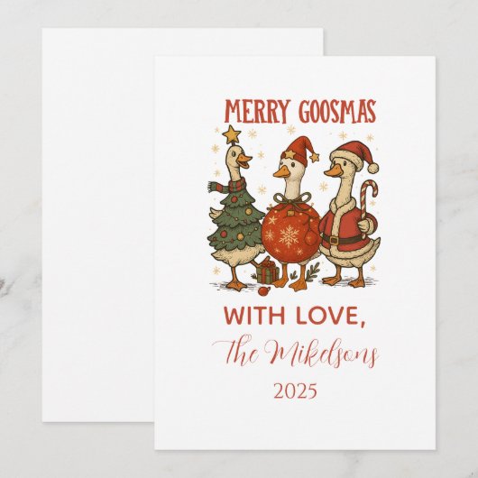Vintage Goose Christmas Feestdagenkaart (Voorkant / Achterkant)
