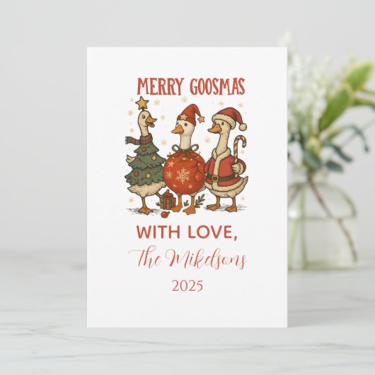 Vintage Goose Christmas Feestdagenkaart (Staand voorkant)