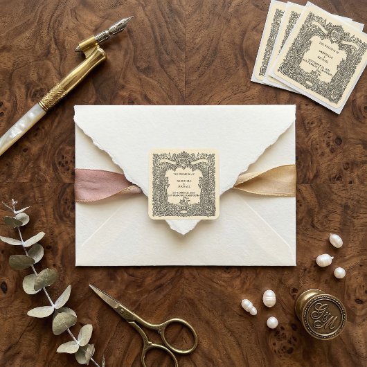 Vintage Gothic Arch Heraldic Crest Wedding  Vierkante Sticker