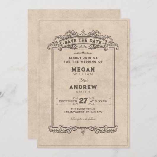 Vintage gothic arch save the date (Voorkant / Achterkant)