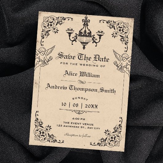 Vintage gothic arch wedding save the date