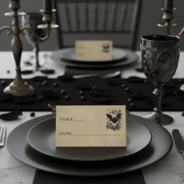 Vintage Gothic Black Toile Bat Tan Wedding Plaatskaartje
