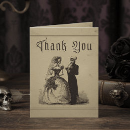 Vintage Gothic Black Toile Couple Tan Wedding Bedankkaart