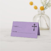 Vintage Gothic Black Toile Cross Purple Wedding Plaatskaartje (Voorkant)