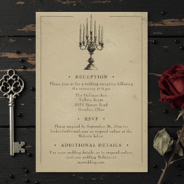 Vintage Gothic Black Toile Tan Wedding Informatiekaartje