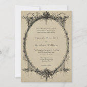 Vintage Gothic Black Toile Tan Wedding Kaart (Voorkant)