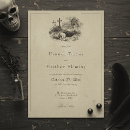 Vintage Gothic Black Toile Tan Wedding Kaart