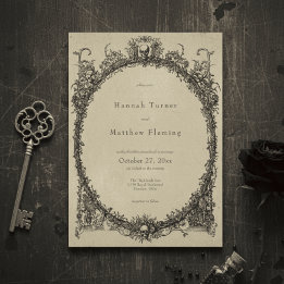 Vintage Gothic Black Toile Tan Wedding Kaart