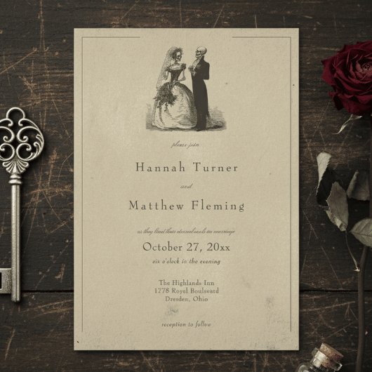 Vintage Gothic Black Toile Tan Wedding Kaart