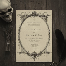 Vintage Gothic Black Toile Tan Wedding Kaart