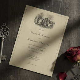 Vintage Gothic Black Toile Tan Wedding Kaart