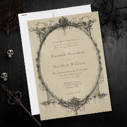 Vintage Gothic Black Toile Tan Wedding Kaart