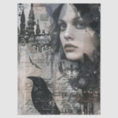Vintage Gothic Girl & Raven Decoupage Tissuepapier (Voorkant)