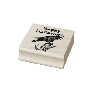 Vintage Gothic Halloween Raven Crow Date Initiaal Rubberstempel