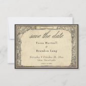 Vintage Gothic Medieval Line Parchment Wedding Save The Date (Voorkant)