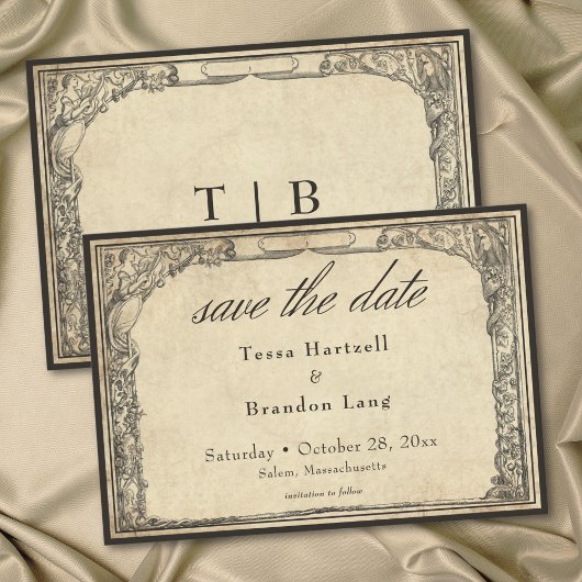 Vintage Gothic Medieval Line Parchment Wedding Save The Date