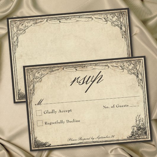 Vintage Gothic Medieval Parchment Wedding RSVP Kaartje