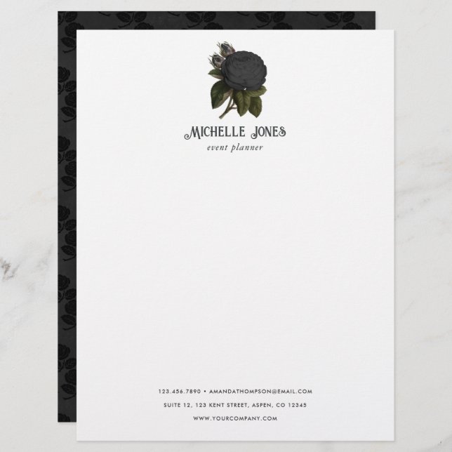 Vintage Gothic Wedding Black Rozen Briefhoofd (Voorkant / Achterkant)