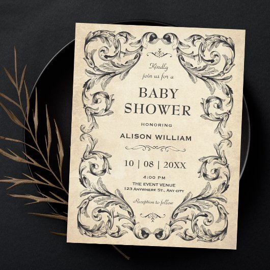 Vintage Gotische baby shower Kaart