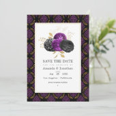 Vintage Gotische Bloem Huwelijksfoto Save The Date (Staand voorkant)