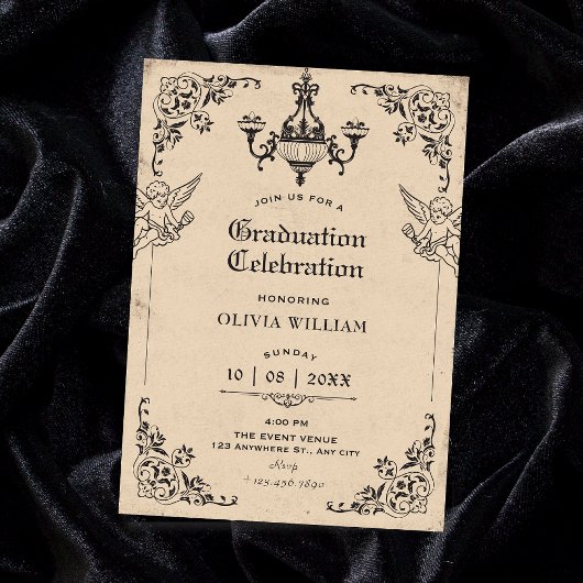 Vintage gotische boog engelen afstuderen kaart