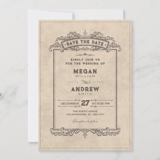 Vintage gotische boog save the date (Voorkant)