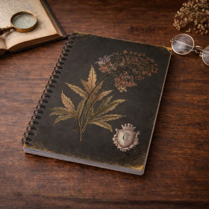 Vintage gotische botanische wapenkam monogram notitieboek