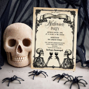 Vintage Gotische Halloween-feest uitnodiging skele