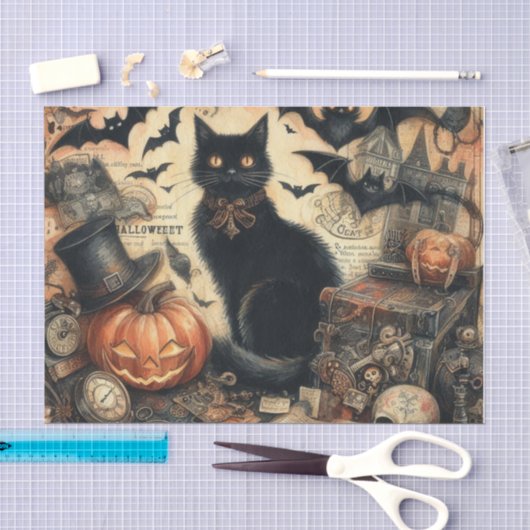 Vintage Gotische Halloween Zwarte Kat Tissuepapier (Craft)