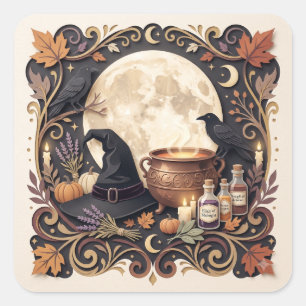 Vintage Gotische Heks Halloween Magisch Vierkante Sticker