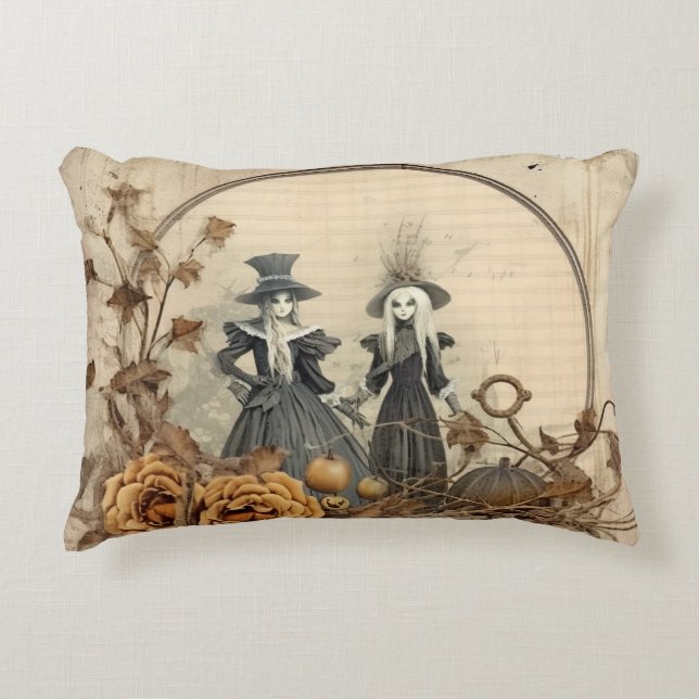 Vintage Gotische Heksen Herfst Perkament Accent Kussen (Voorkant)