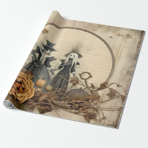 Vintage Gotische Heksen Herfst Perkament Cadeaupapier